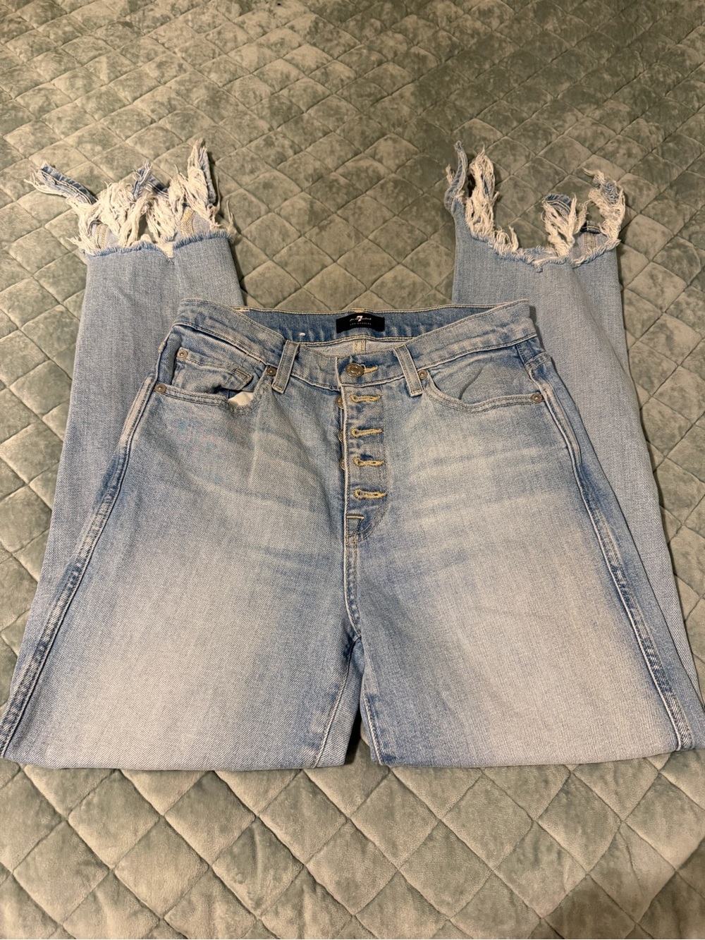 7 for all Mankind Light Blue High-Rise Button-Fly Jeans - size 26